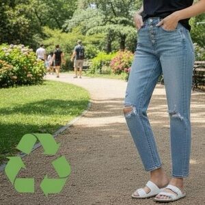 Sustainable Abound Button Fly Distressed Mom Jeans Denim Light Wash Eco Friendly